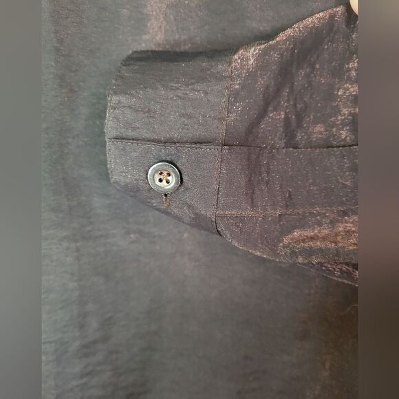 Ishyu collared button down long sleeve chocolate and gold.shimmer blouse, sz 8 - Picture 5 of 7
